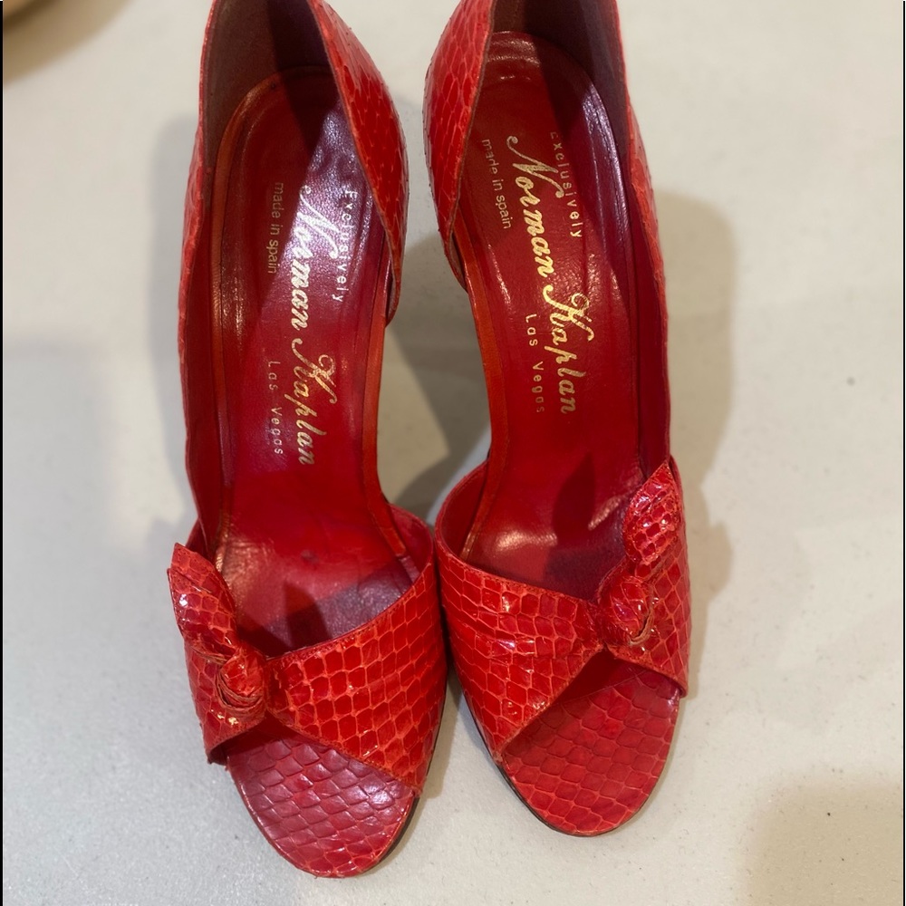 Made in Spain, red snakeskin. Vintage circa 1985